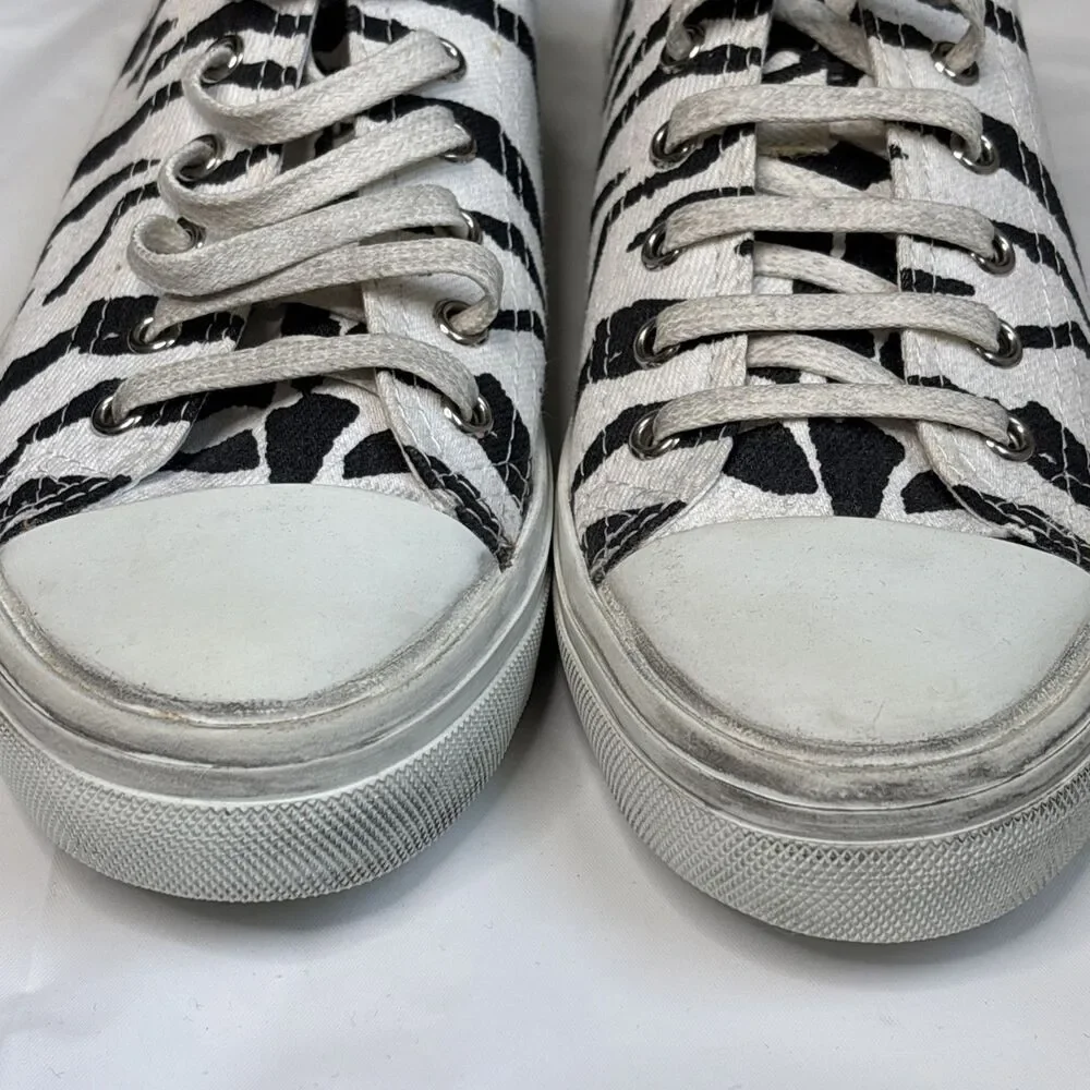 Saint Laurent Paris Zebra Print Low Top Sneakers Canvas Shoes New Box Dust Bag
